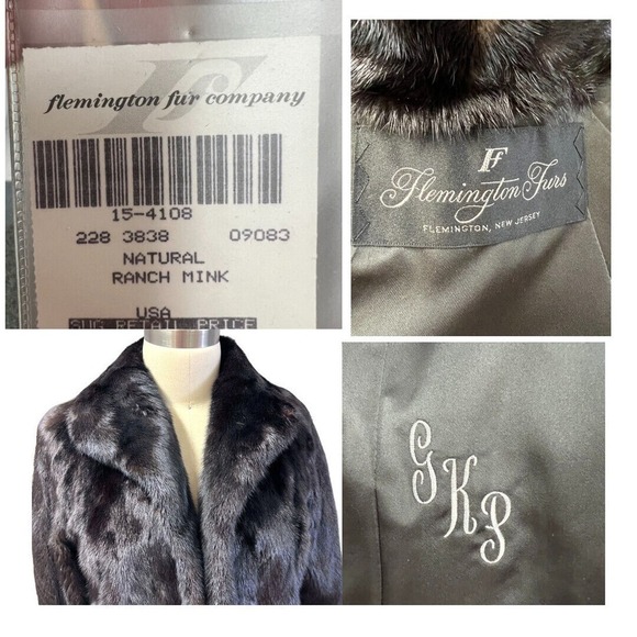 Mob wife Flemington Furs Mink Fur Ranch Natural Blk Mint Sz S/M Matching Hat vtg - Picture 13 of 16